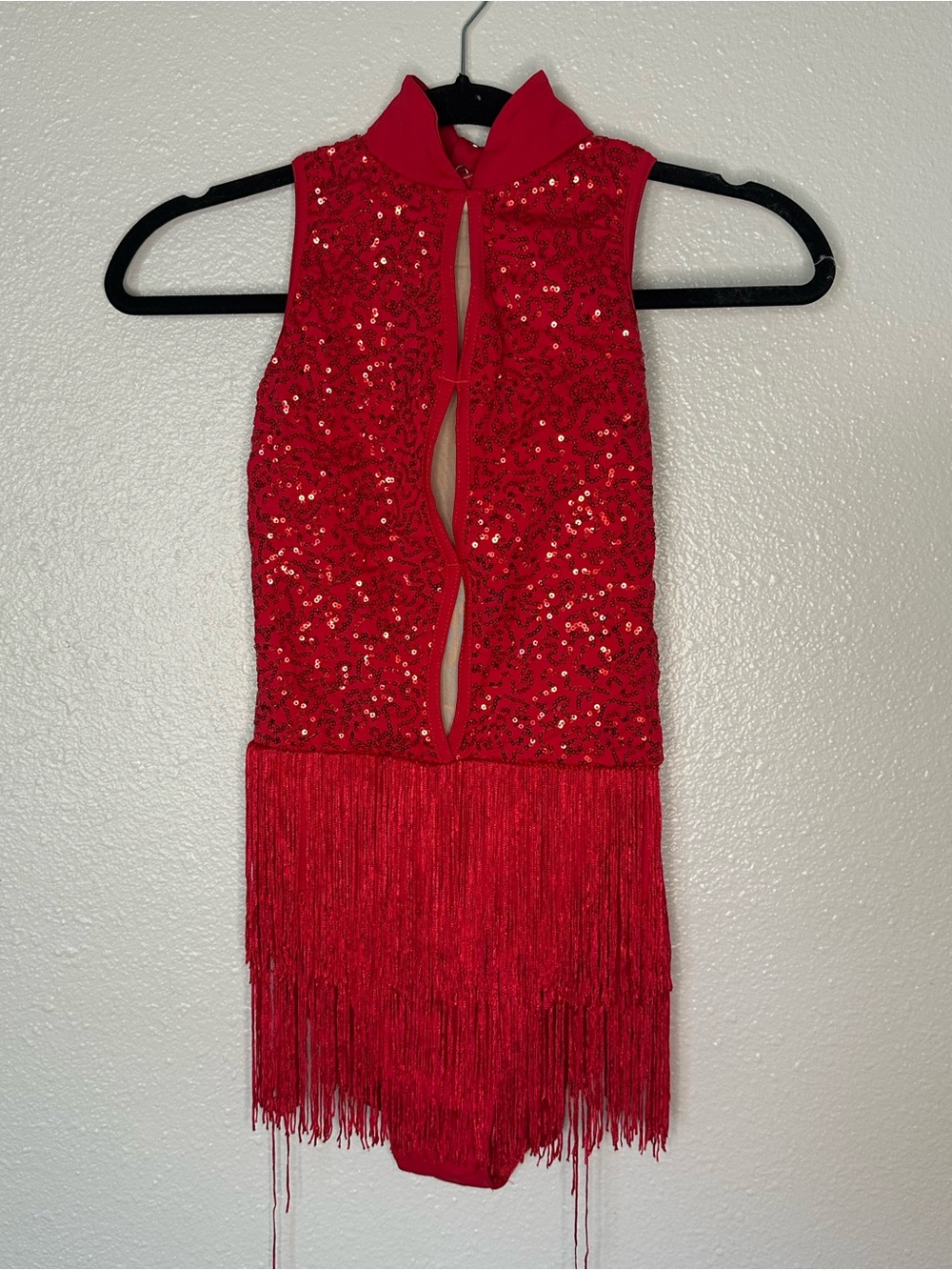 balera Red Sequin Fringe Halter Dress